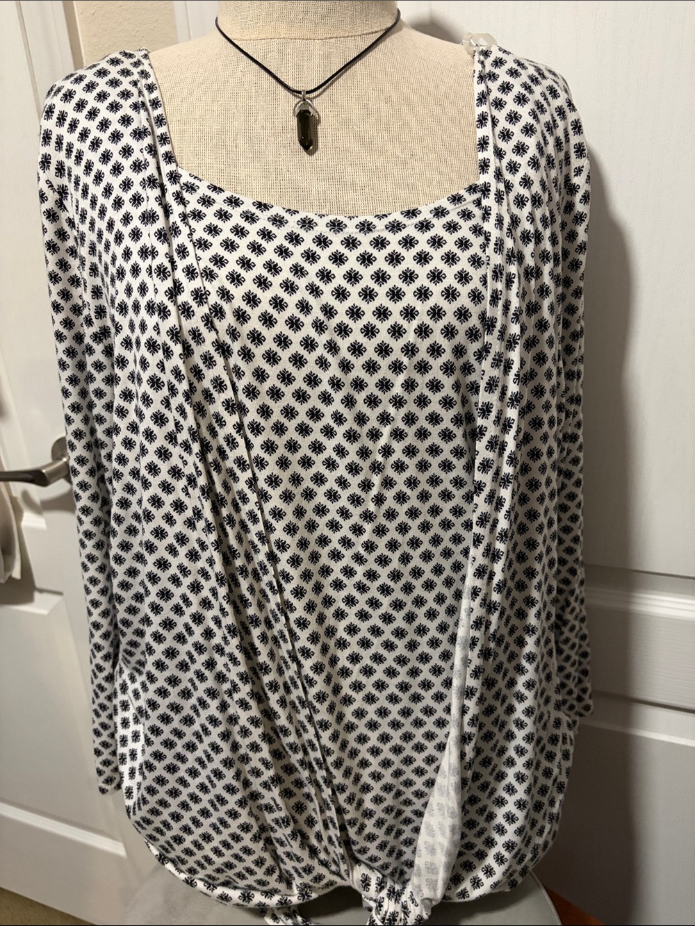 Allison Brittney Black & White Square-Neck Patterned Tunic